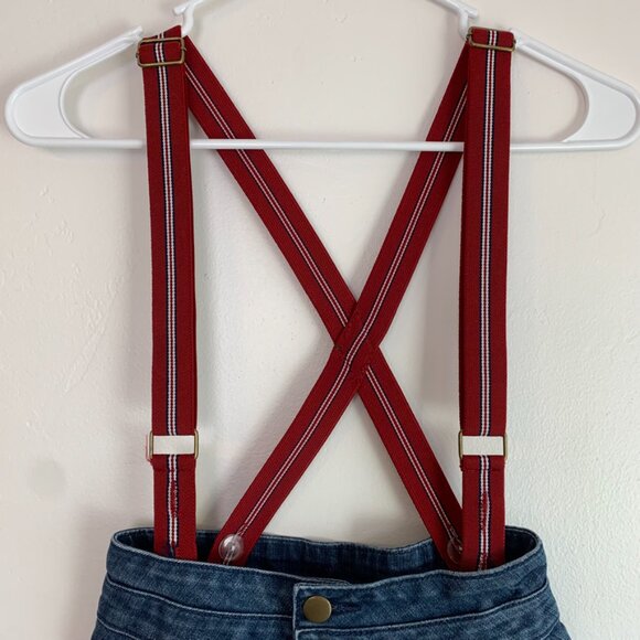 Forever 21 Denim Mini Skirt With Red Suspenders - Picture 6 of 12